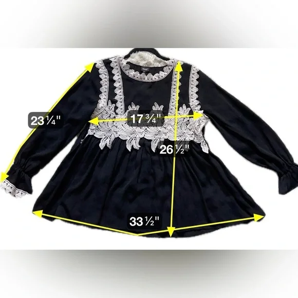 Black & White Lace Yoke Blouse Gathered Peplum Silhouette Victorian Vibes XS - Picture 4 of 8